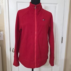 Tommy Hilfiger Women's Polyester Cardigan, Small, Red, Full Zip, High Neck.